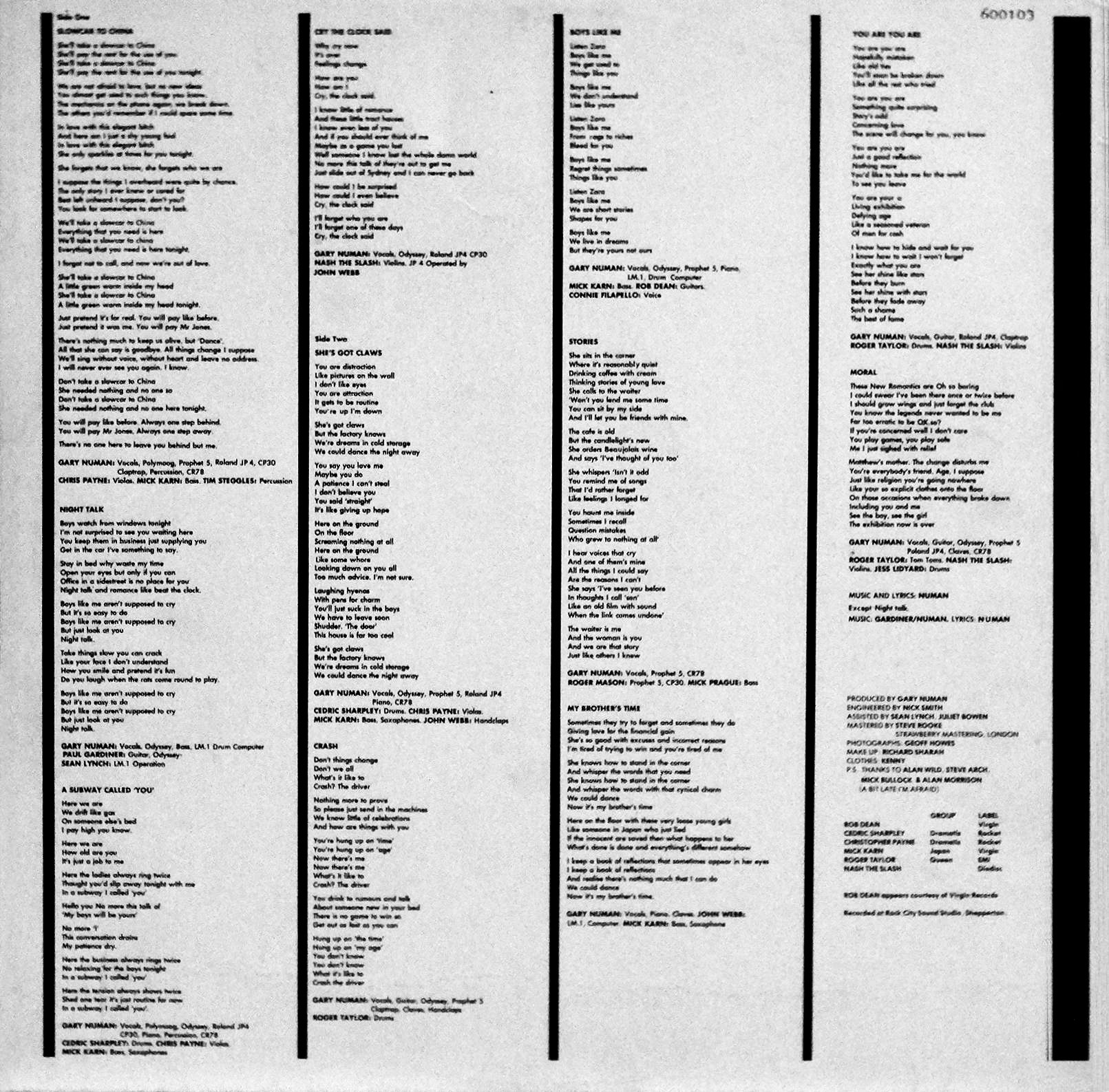 600103 NZ Inner Lyrics.
