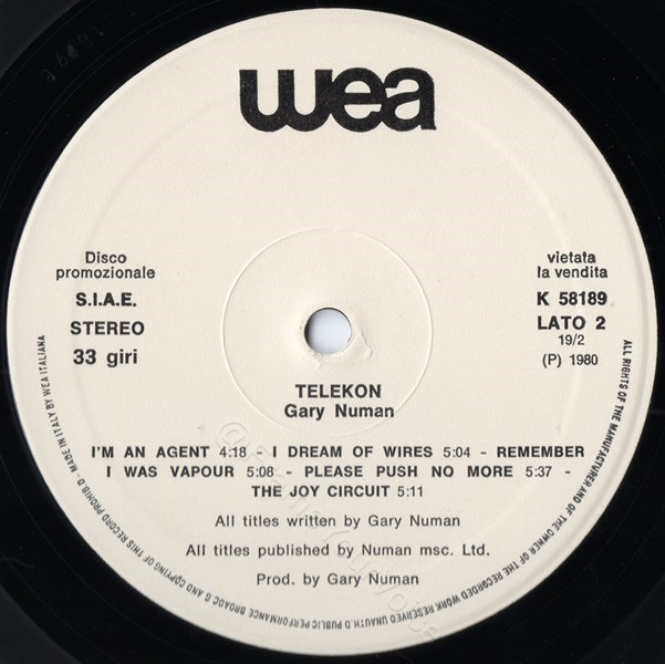 K 58189 White Label Promo 'B' Side Label.