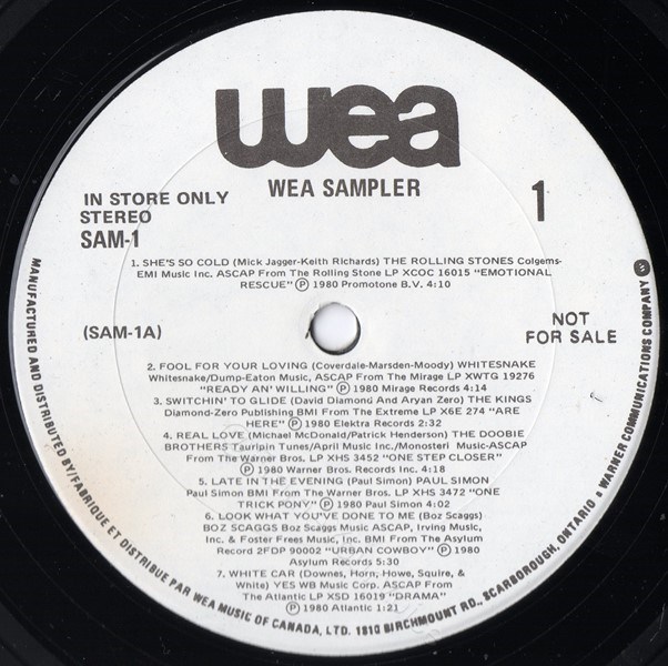 SAM-1 WEA 'A' Side Label