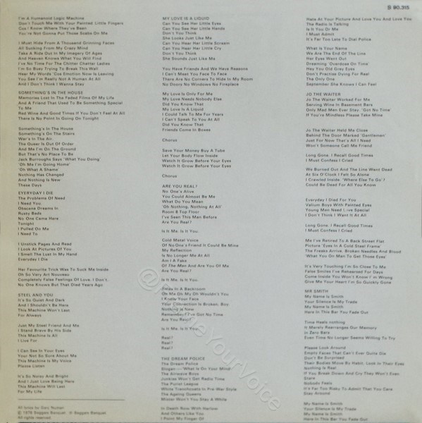 S 90.315 Inner Lyric Sheet.