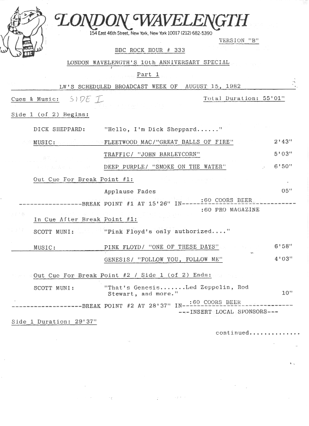 Timing Sheet 1