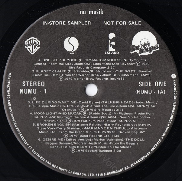 NUMU-1 WEA 'A' Side Label