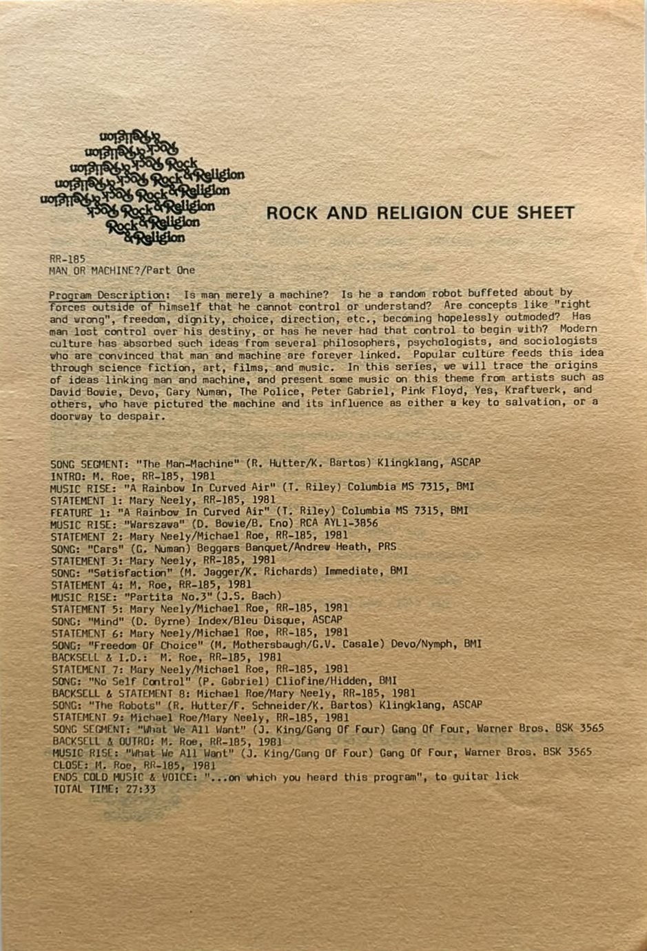Cue Sheet 1