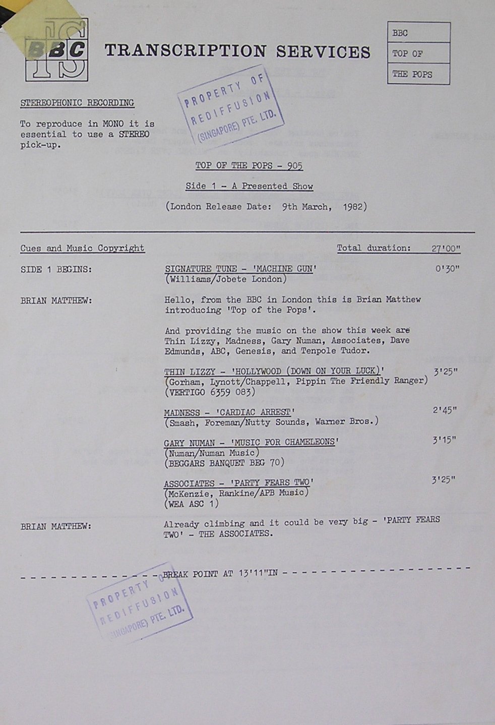 Timing Sheet