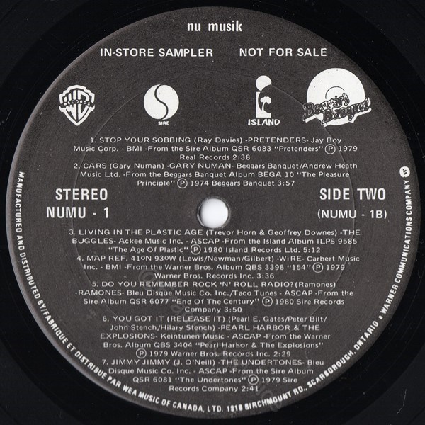 NUMU-1 WEA 'B' Side Label