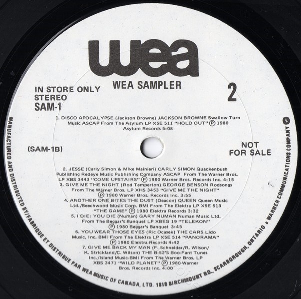 SAM-1 WEA 'B' Side Label