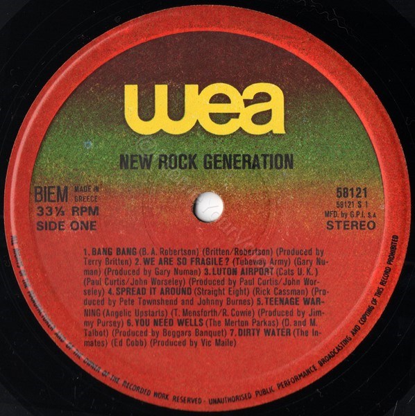 WEA 58121 'A' Side Label