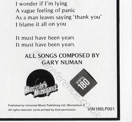 VIN180LP001 Inner Lyrics
