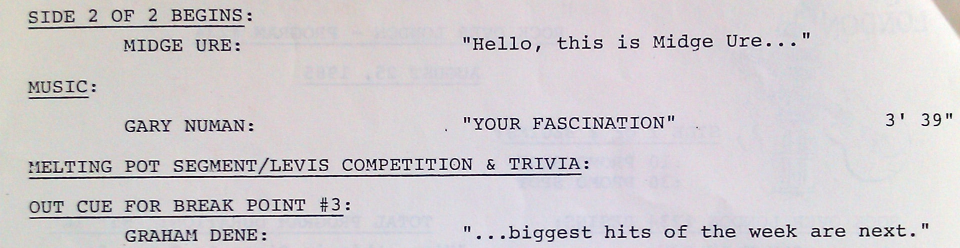 #234 1985 Timing Sheet Detail
